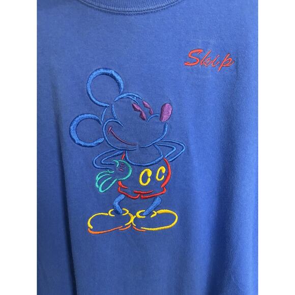Vtg 90s Disney Embroidered Mickey Mouse Blue T-shirt Size Large Mickey Inc - Picture 5 of 6